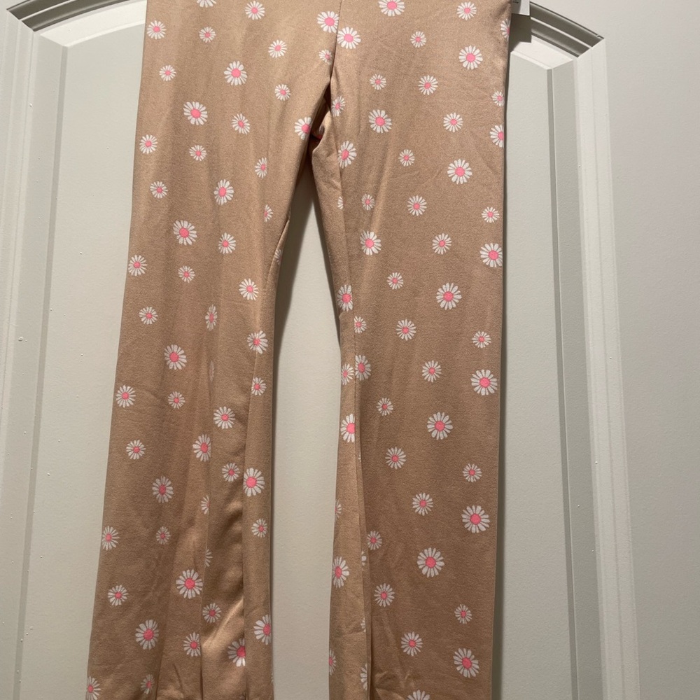 One Step Ahead Beige Pants with Pink and White Floral Design